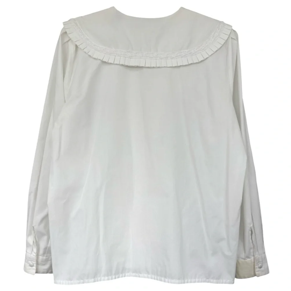 Vintage Victorian Blouse Embroidered Collar Button Front White Rose Red Size 8